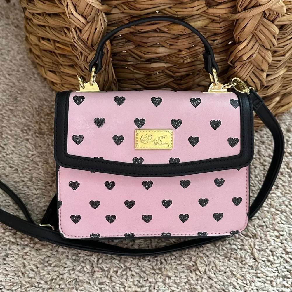 Luv Betsey by Betsey Johnson Crossbody Bag Women Small Pink Black Heart Coquette
